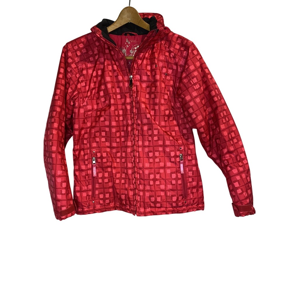 SPYDER Ski Jacket Girls Size 16 Winter Insulated Red Fleece Lined Hood